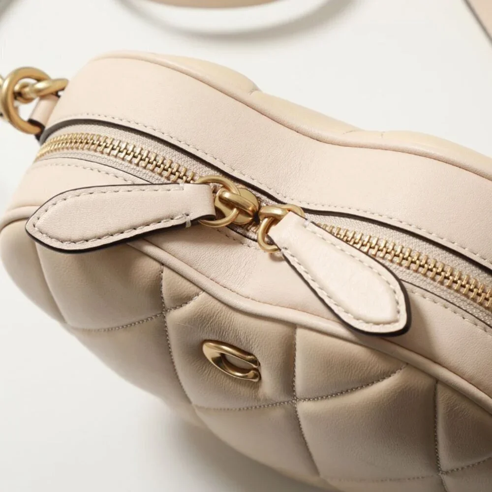 Coach Heart Crossbody Bag Ivory Quilted Nappa Leather Brass CE725